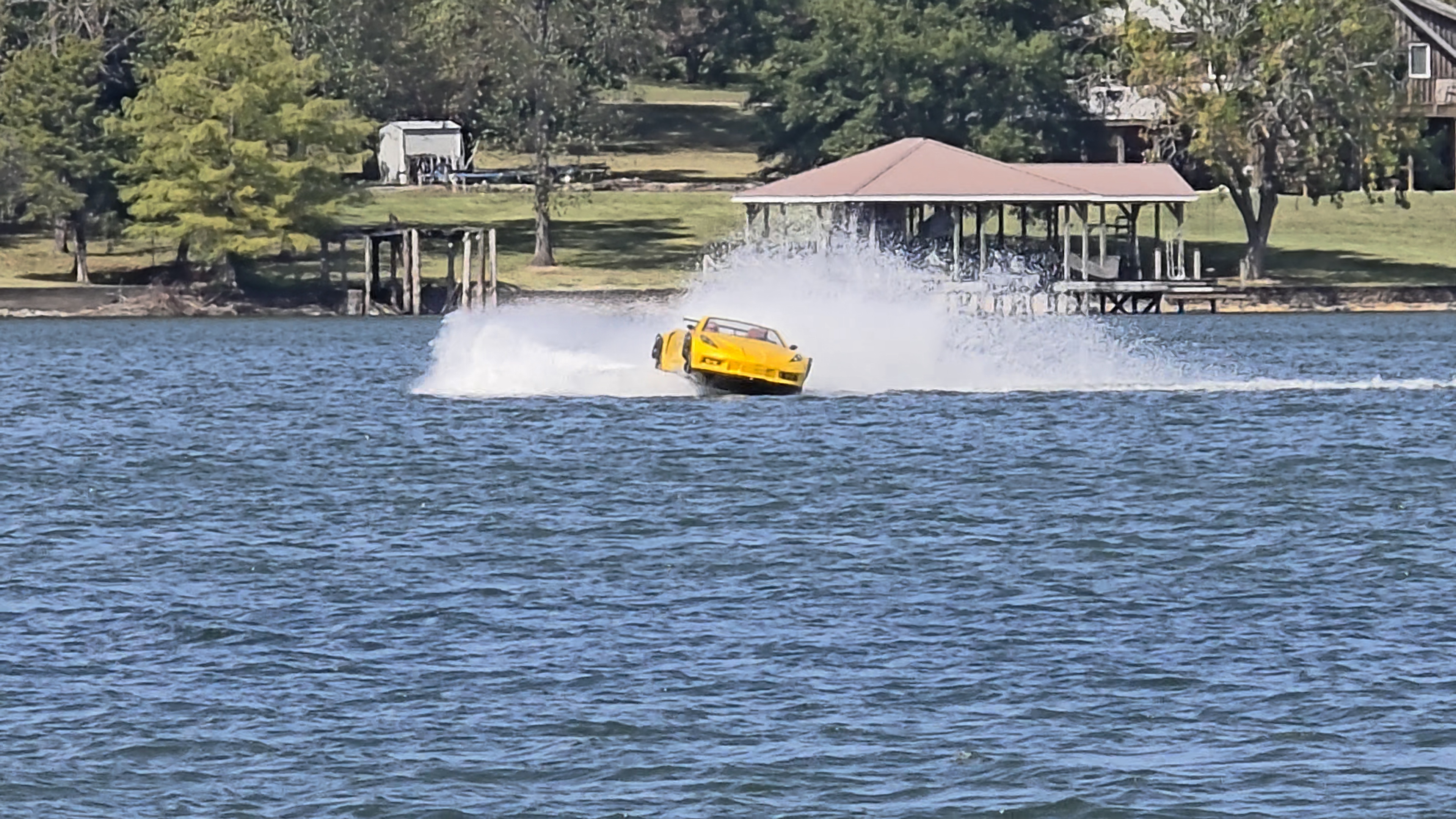 JetCar creating spray while turning at speed